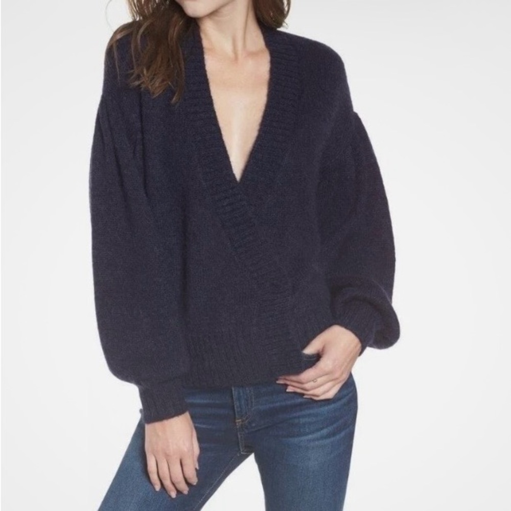AG Adriano Goldschmied Amari Cardigan Navy Mohair Wool Blend Medium
